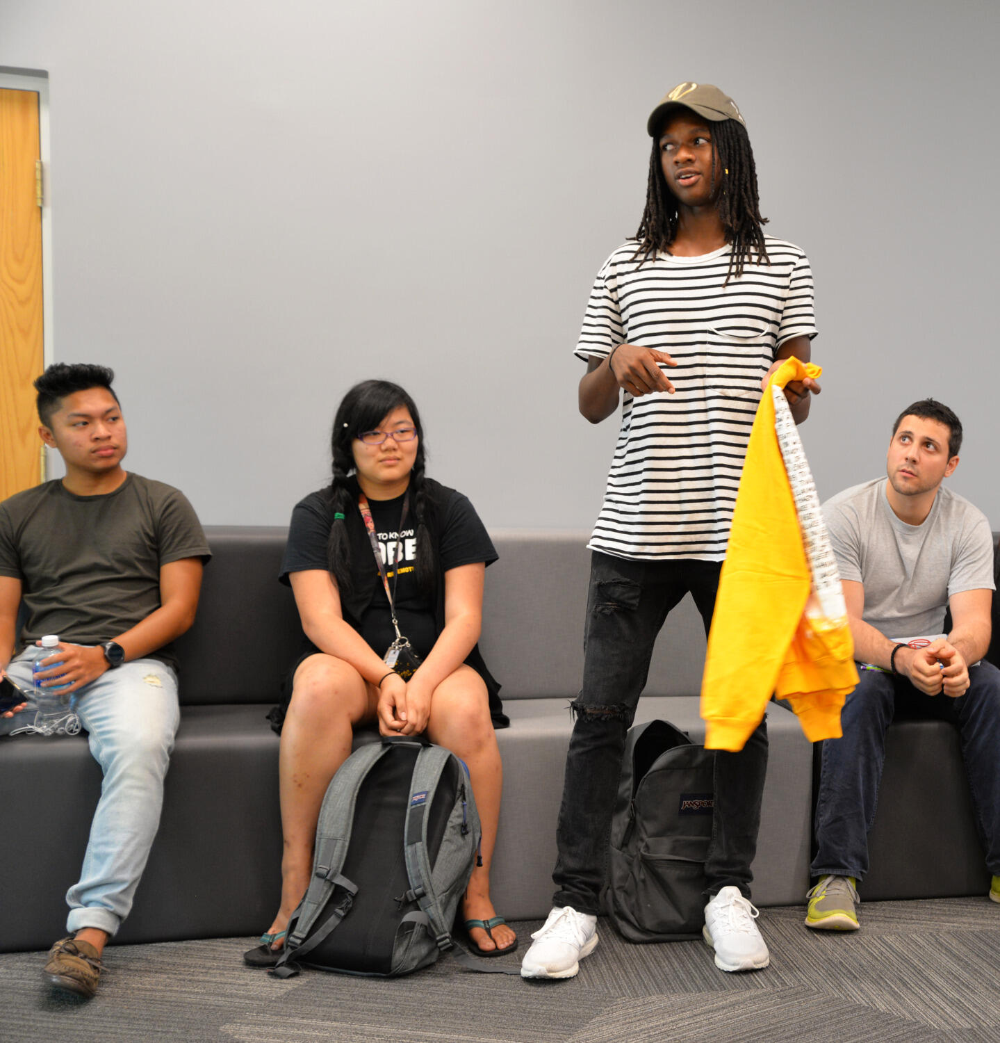 Miles King, a freshman in the School of Business pitched his clothing brand, "Love Everybody," at the first Pop-up Pitches competition.