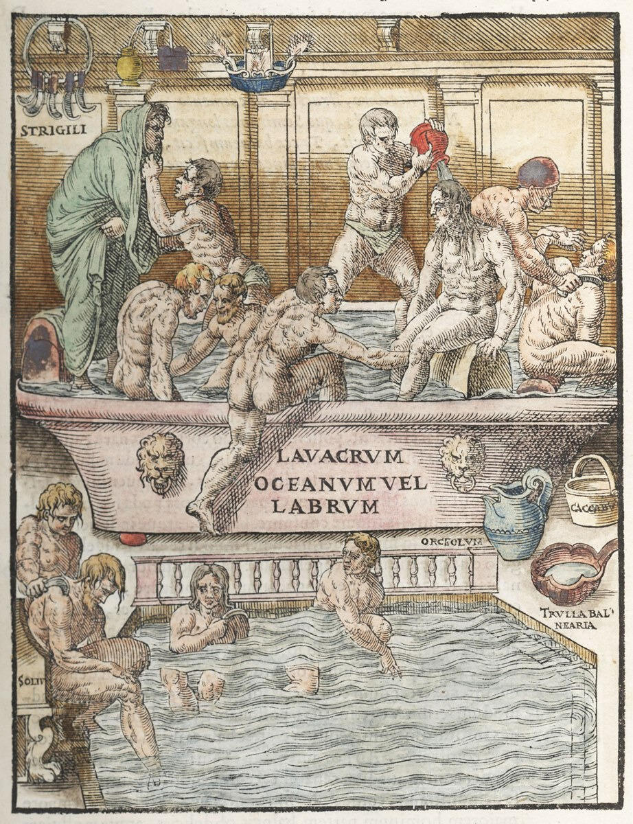 An illustration of a Roman bath from "De Arte Gymnastica."
