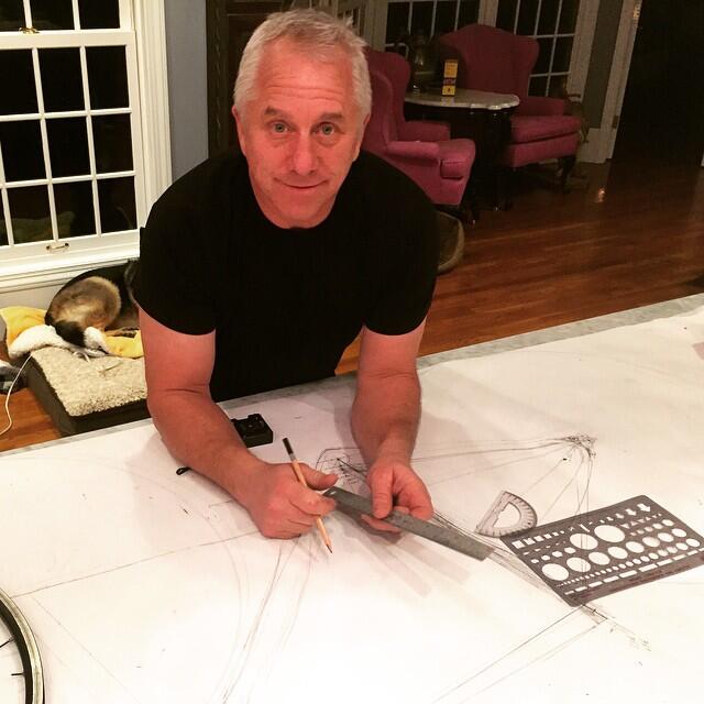 Greg LeMond, three-time Tour de France champion and three-time world cycling champion, designing a new bicycle frame in Minnesota (2015). Photo by Kathy LeMond.
