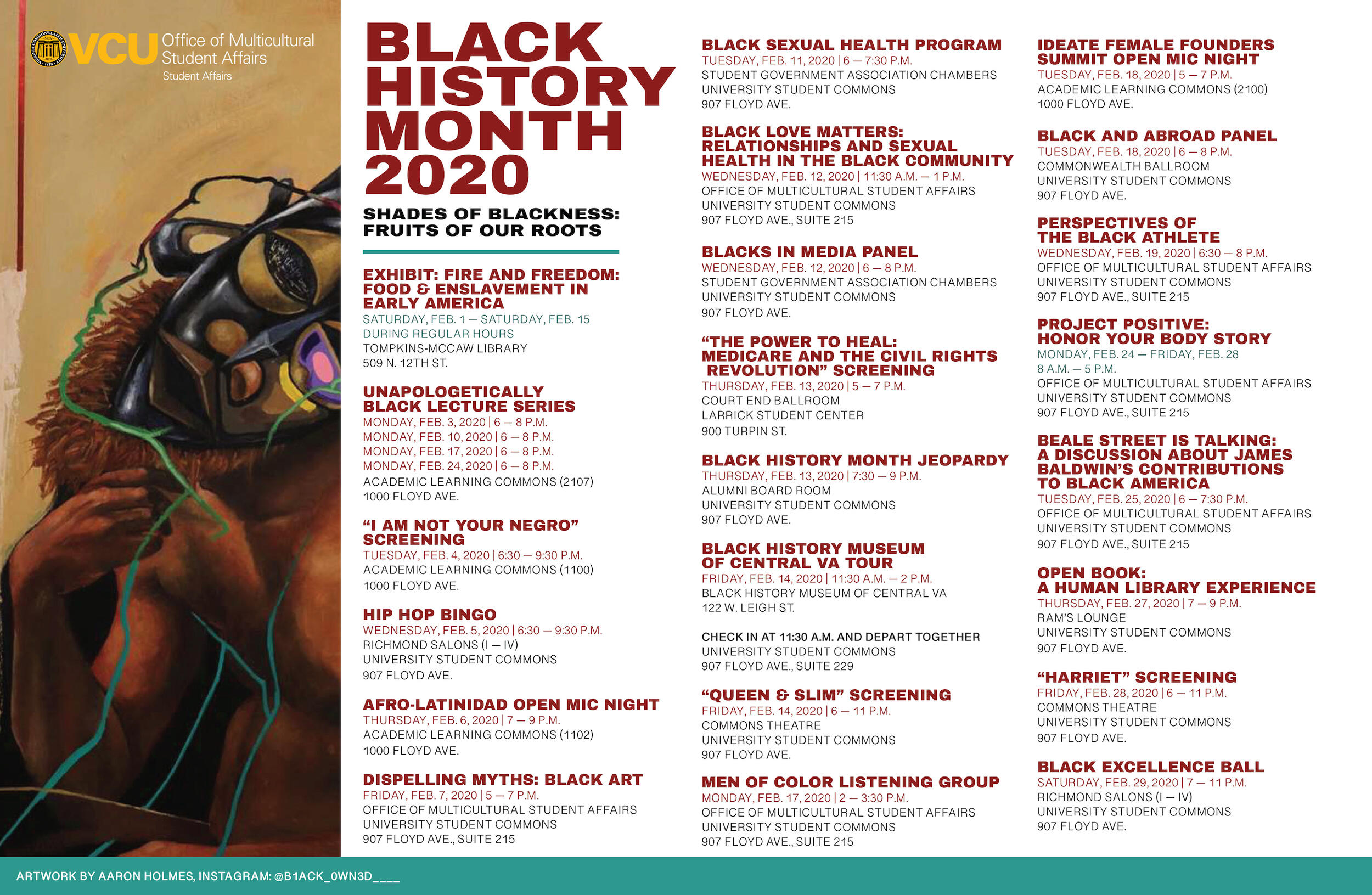 Poster of 2020 Black History Month events at VCU