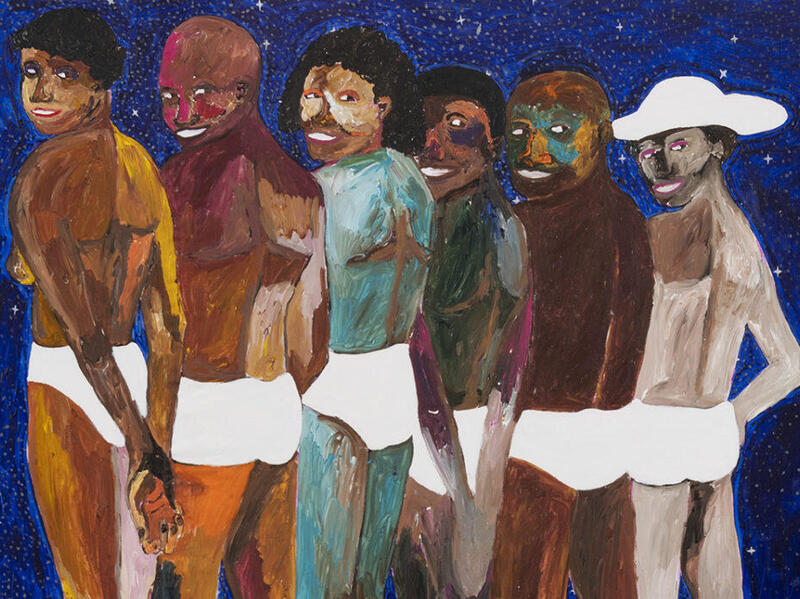 Detail view, Gideon Appah, \"Remember Our Stars,\" 2020. Oil and acrylic on canvas. Photo: Adam Reich