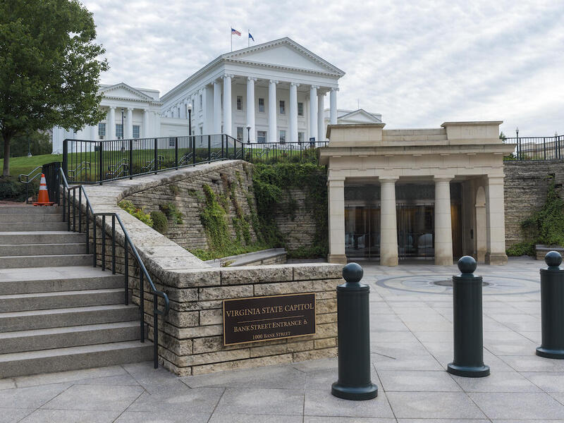 An entrance to the Virginia State Capitol building.
