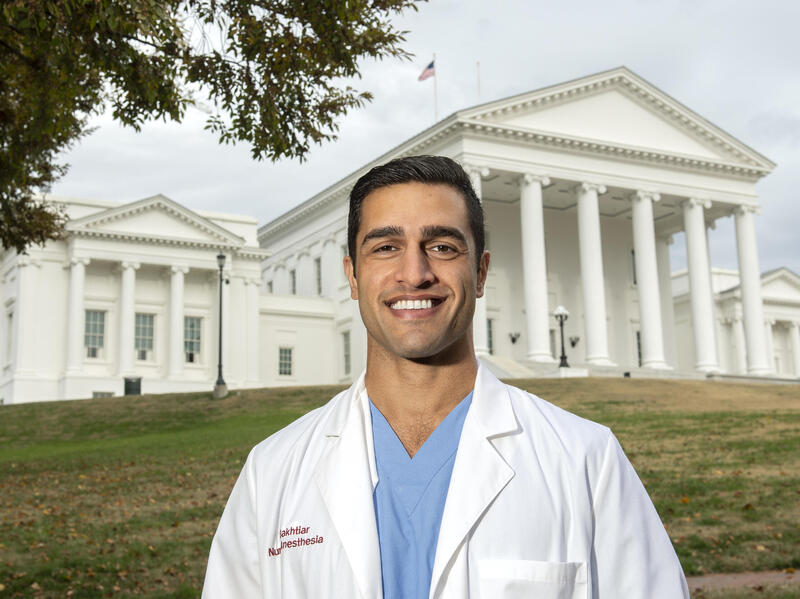 Z. Bakhitar in front of the Virginia State Capitol.