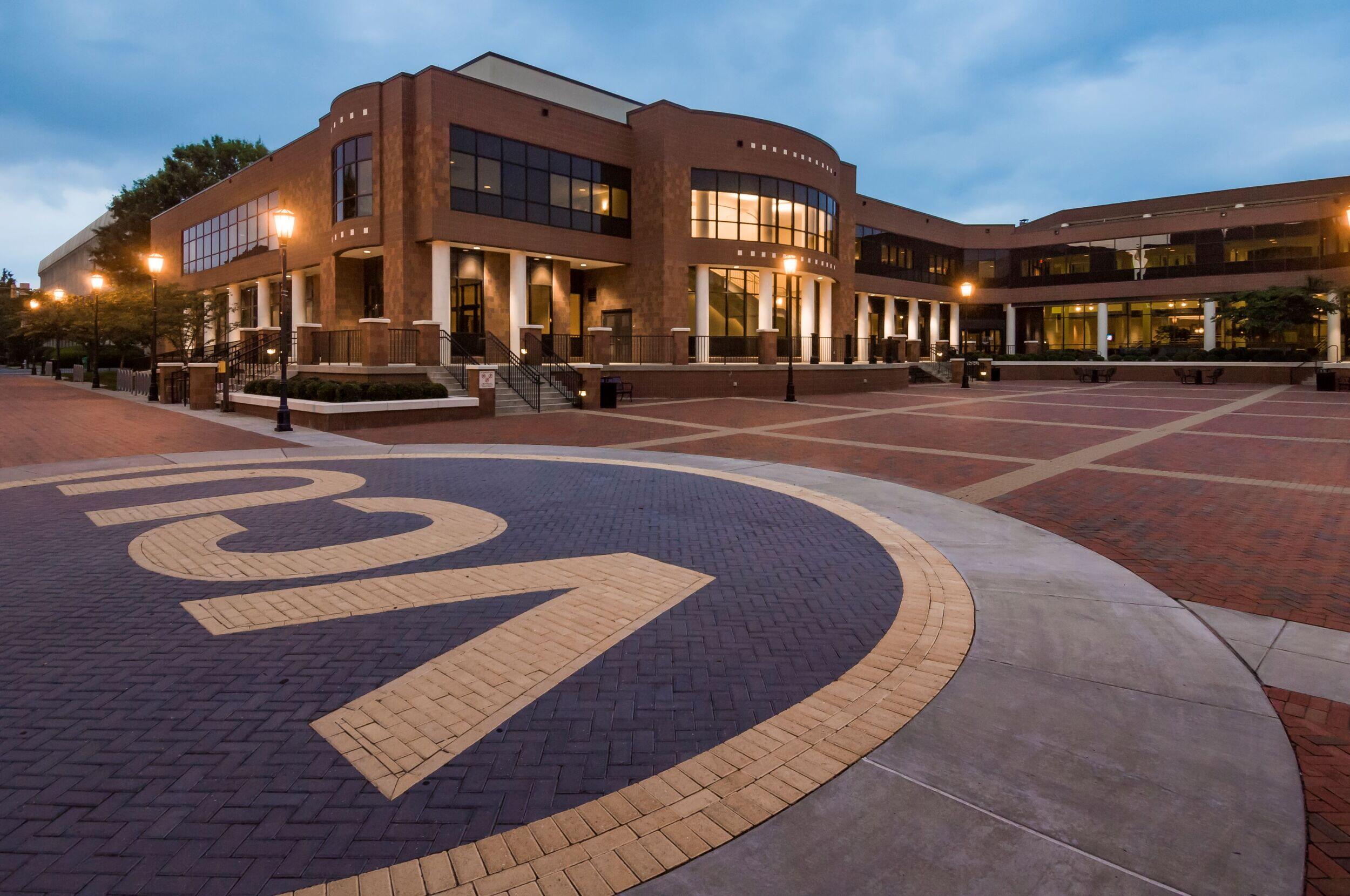 View of the VCU sign in the area of the university's student commons area.