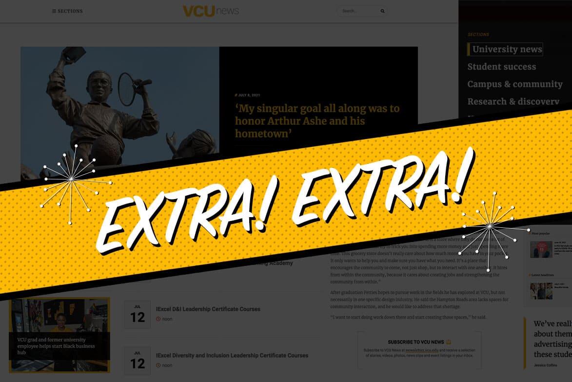 illustration promoting a new news website with the words Extra Extra overlapping the image