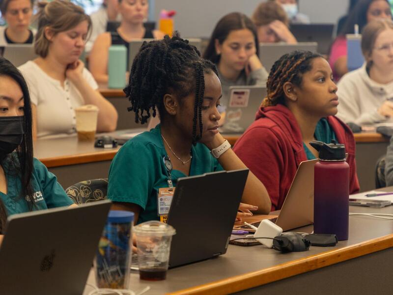 A photo of nursing students sitting in a clasroom. 