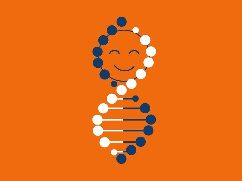 Illustration of a gene helix coil with a smiley face inside it