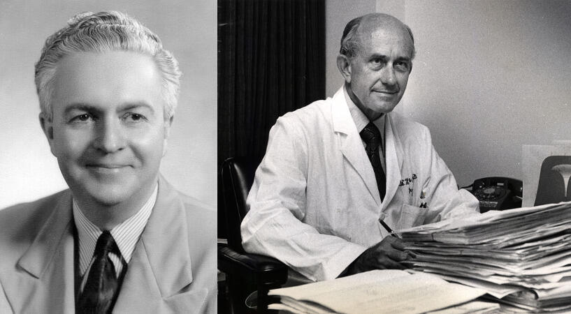 Left: The Evans-Haynes Burn Center at the VCU Medical Center was founded by Dr. Everett I. Evans.
<br>Right: Dr. B.W. Haynes was director of the Burn Center for 36 years.