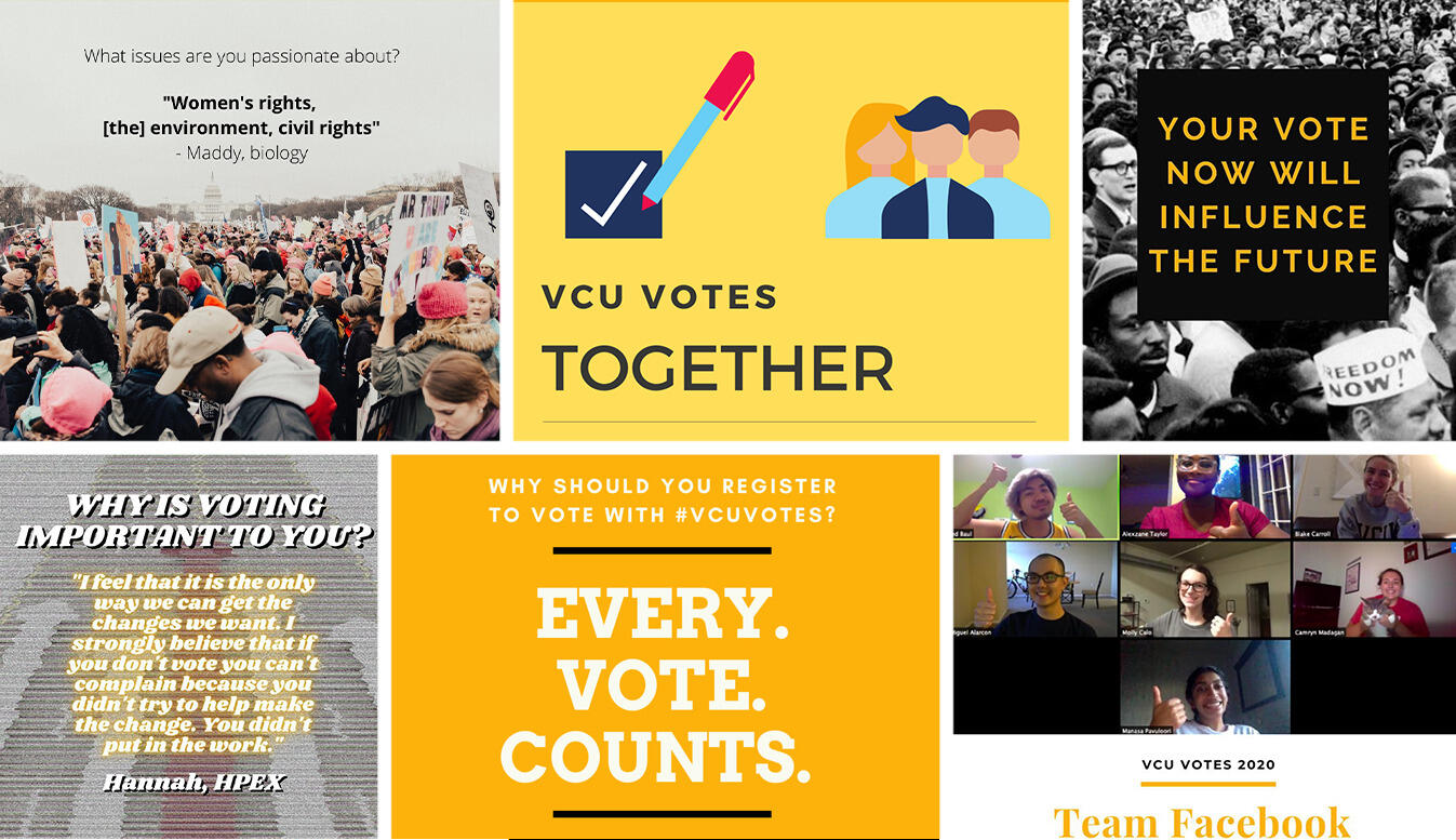An image collage of social media posts from V C U Votes.