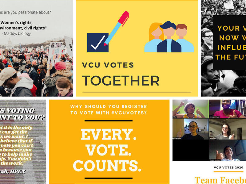 An image collage of social media posts from V C U Votes.