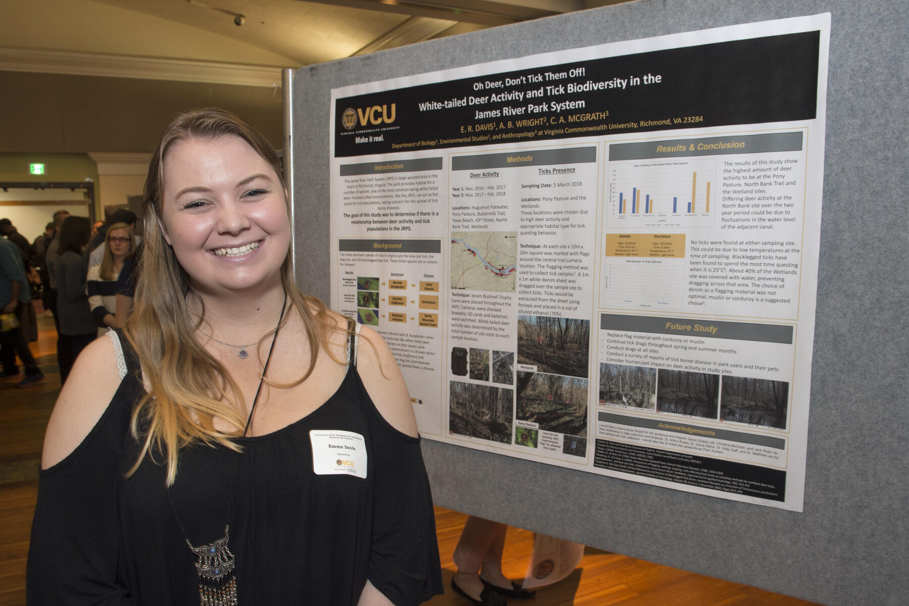 Emma Davis is studying tick biodiversity and the population of white-tailed deer.