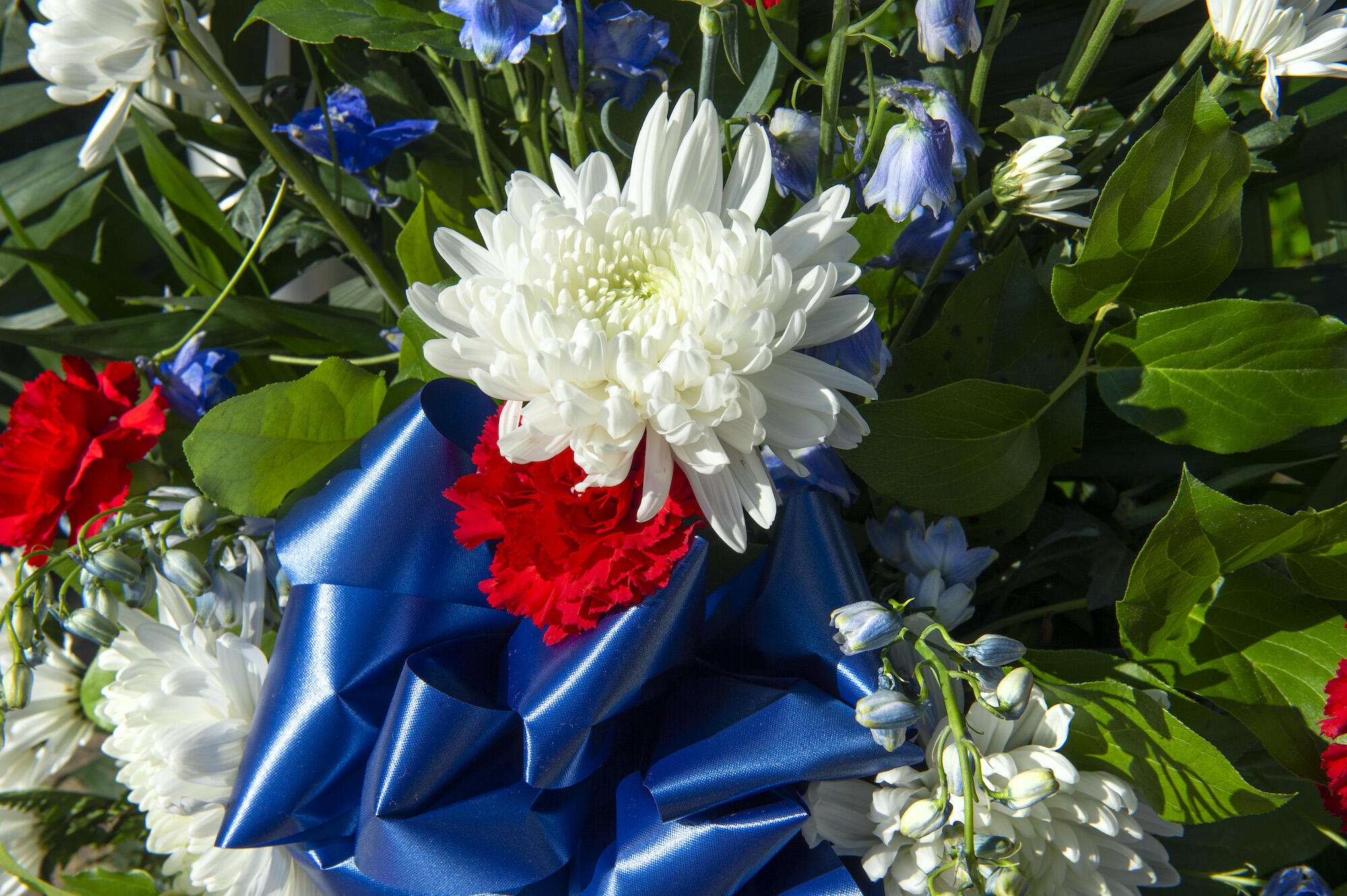 close-up of flowers in a wreath