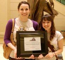 Journalism students Alexandra Hines and Caitlin Puffenberger received a statewide Democracy Cup award on Feb. 16 for their turn-out-the-vote efforts at VCU during the 2012 presidential election. They were part of a VCU honors class recognized by the Campus Election Engagement Project.  Photos provided by Jeff South, associate professor in the School of Mass Communications