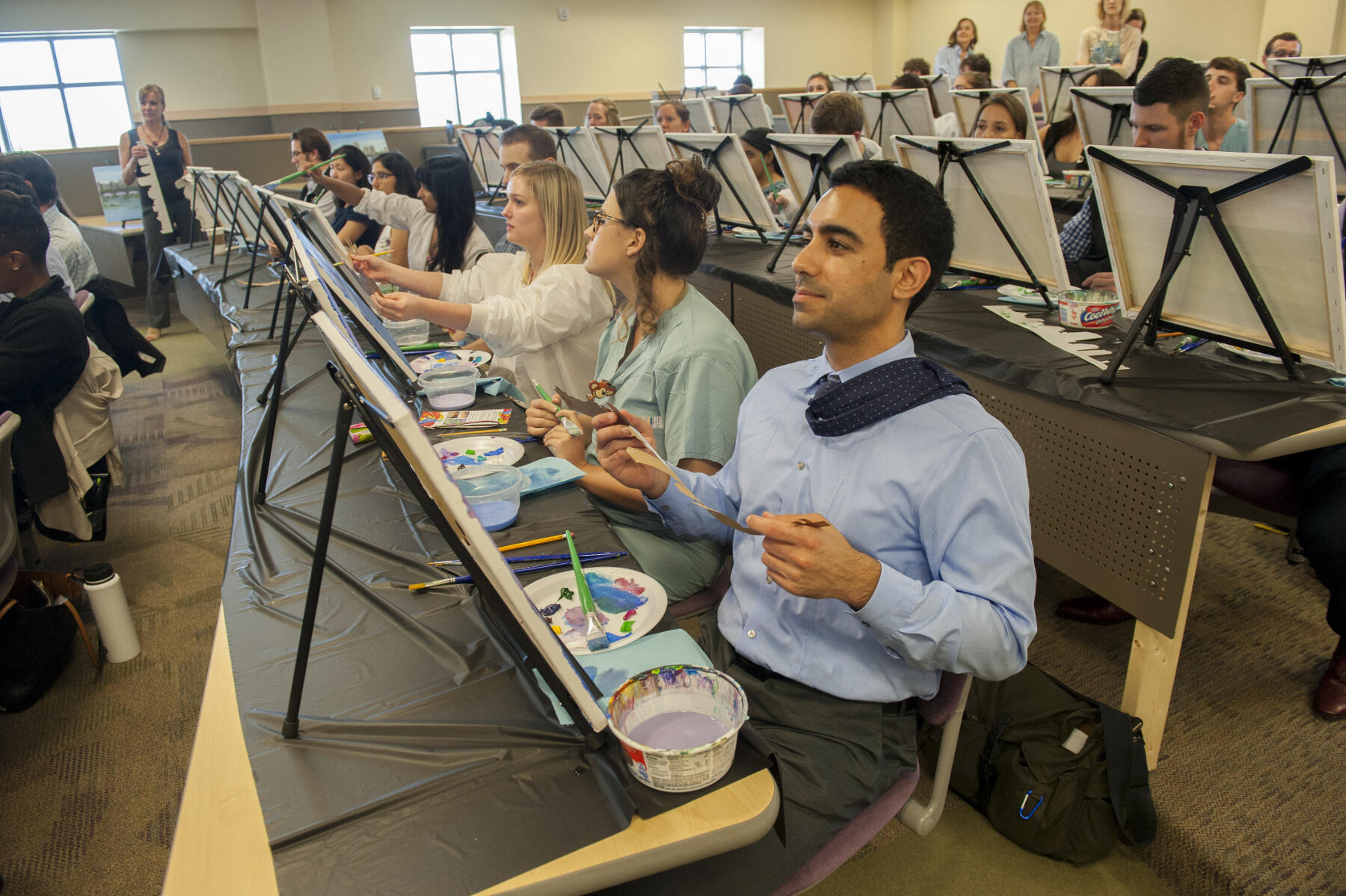 The workshops also include classes in mindfulness training, food and mood, and exercise in medicine — all designed to help medical school students understand the importance of interacting and empathizing with patients, and learning how to take care of themselves as they enter a profession known for high burnout rates.