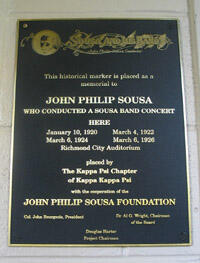 This new historical marker hangs in the entrance of Cary Street Gymnasium, once known as Richmond City Auditorium. The facility hosted four performances by the John Philip Sousa Band during the 1920s.

Photos by Malorie Janis, University News Services