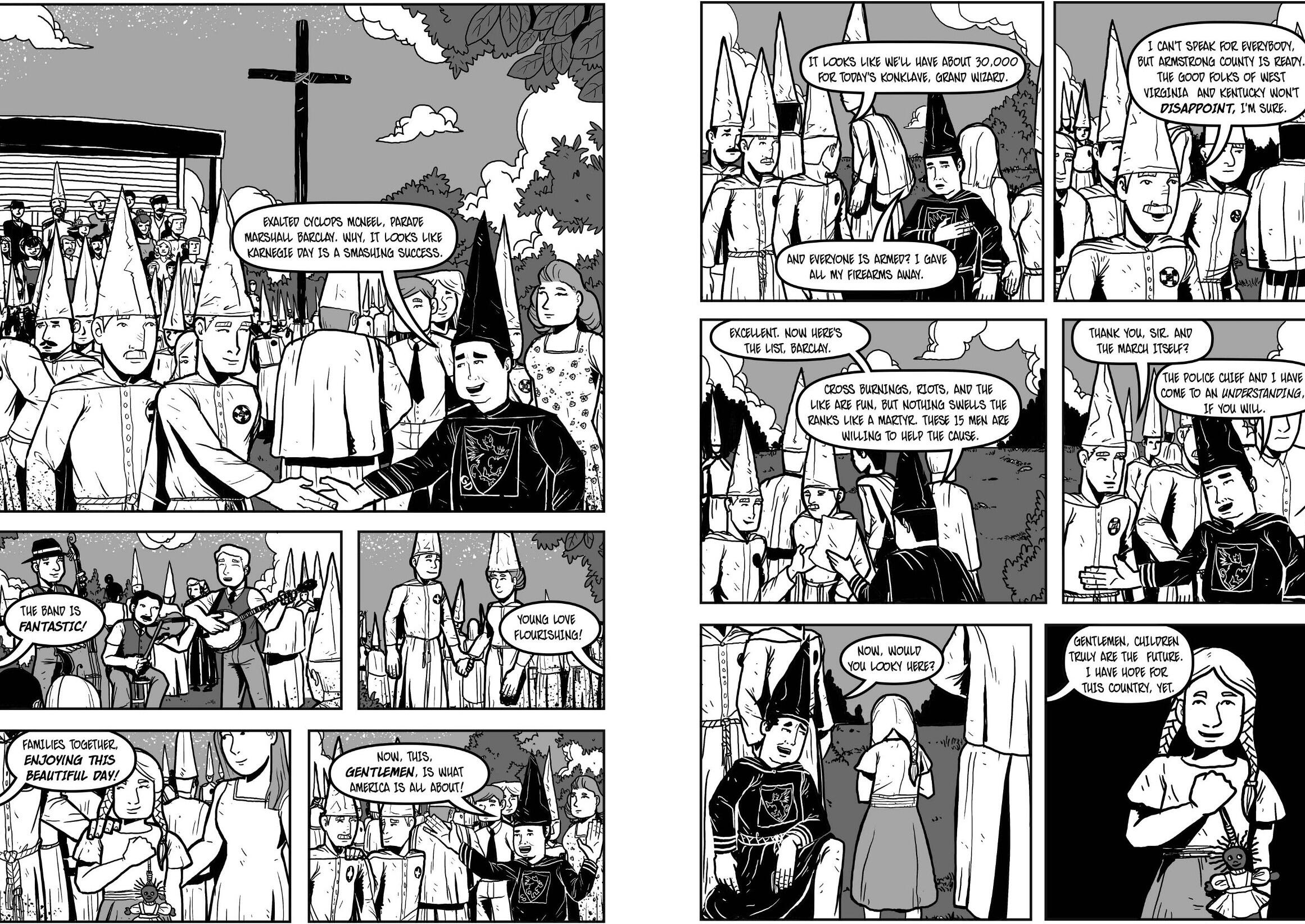 Page from “The Day the Klan Came to Town,” a new graphic novel featuring art by VCU advertising professor Bizhan Khodabandeh