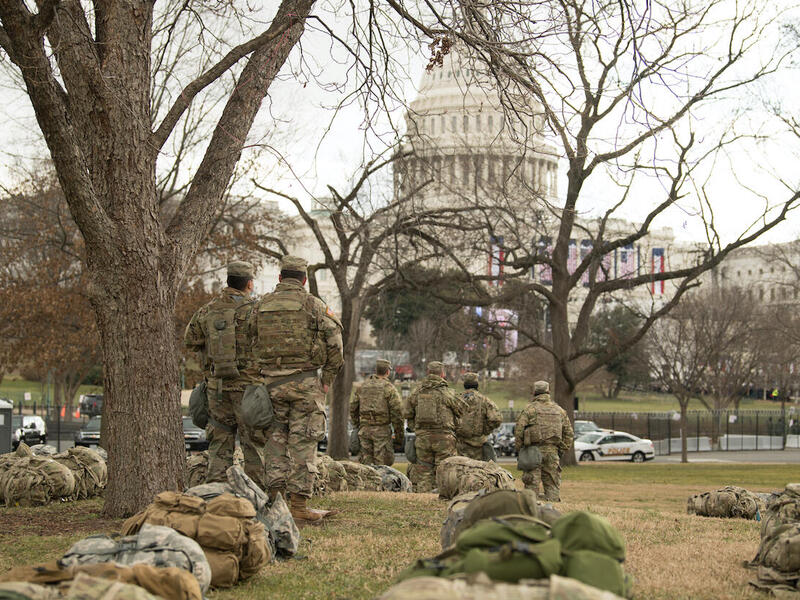 National Guard soldiers stationed outside of the U.S. Capitol building. 