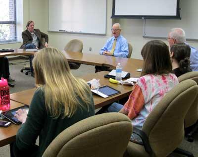 Students of HONR398 listen to guest speaker, Bob Holsworth, Ph.D.