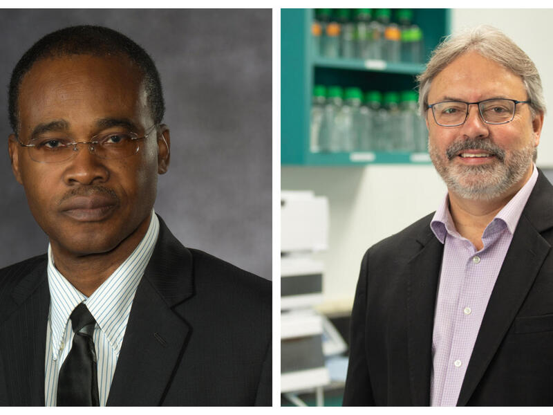 Two photos of men next to each other. 