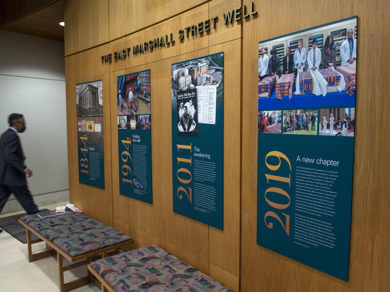 panels commemorating 19th-century human remains found in an MCV Campus well