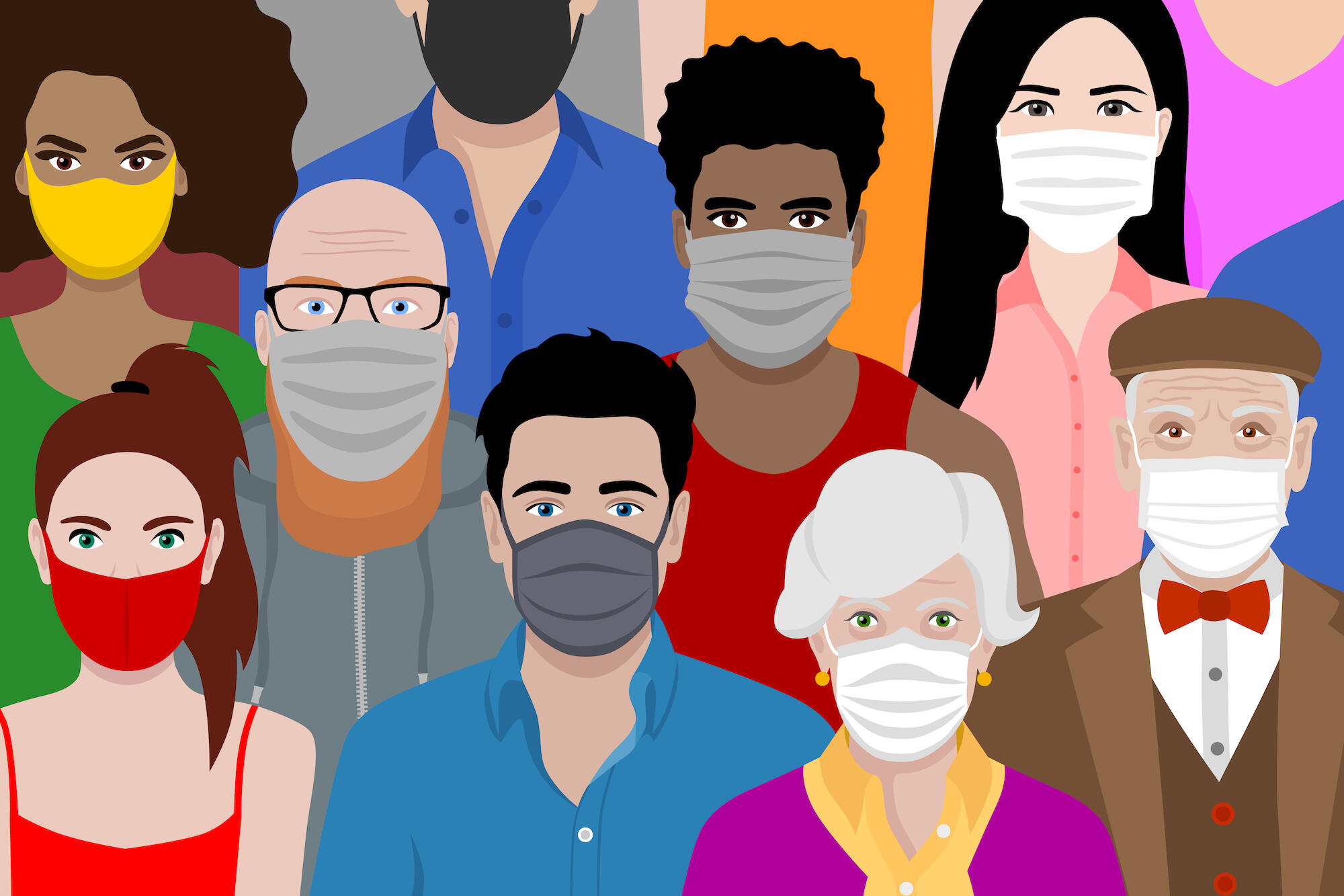 illustration of people wearing face masks