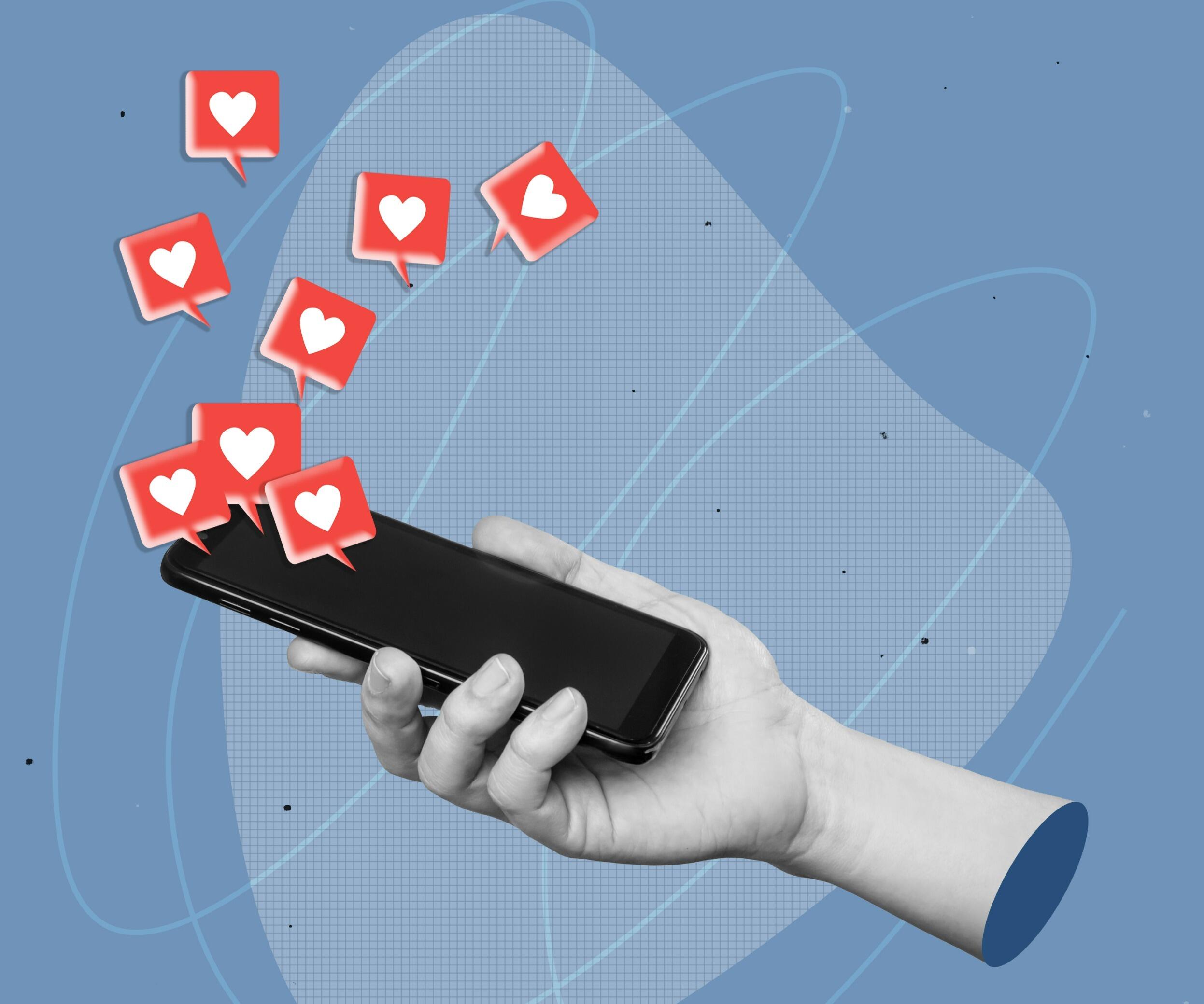 An illustration of a hand holding a smart phone