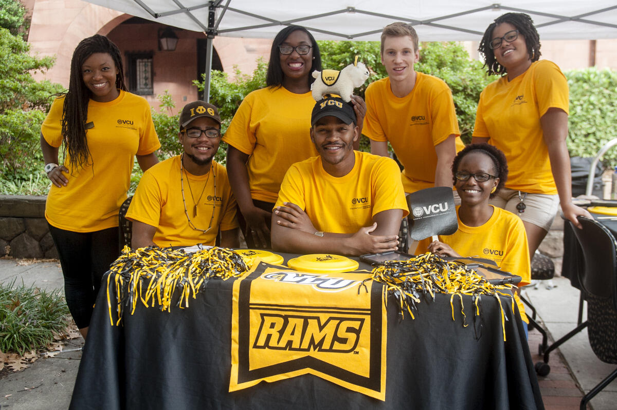 The VCU Worlds ambassadors are on hand to offer information and answer questions. They are also handing out fans that feature VCU's logo and Top 10 things to do on campus and in Richmond.