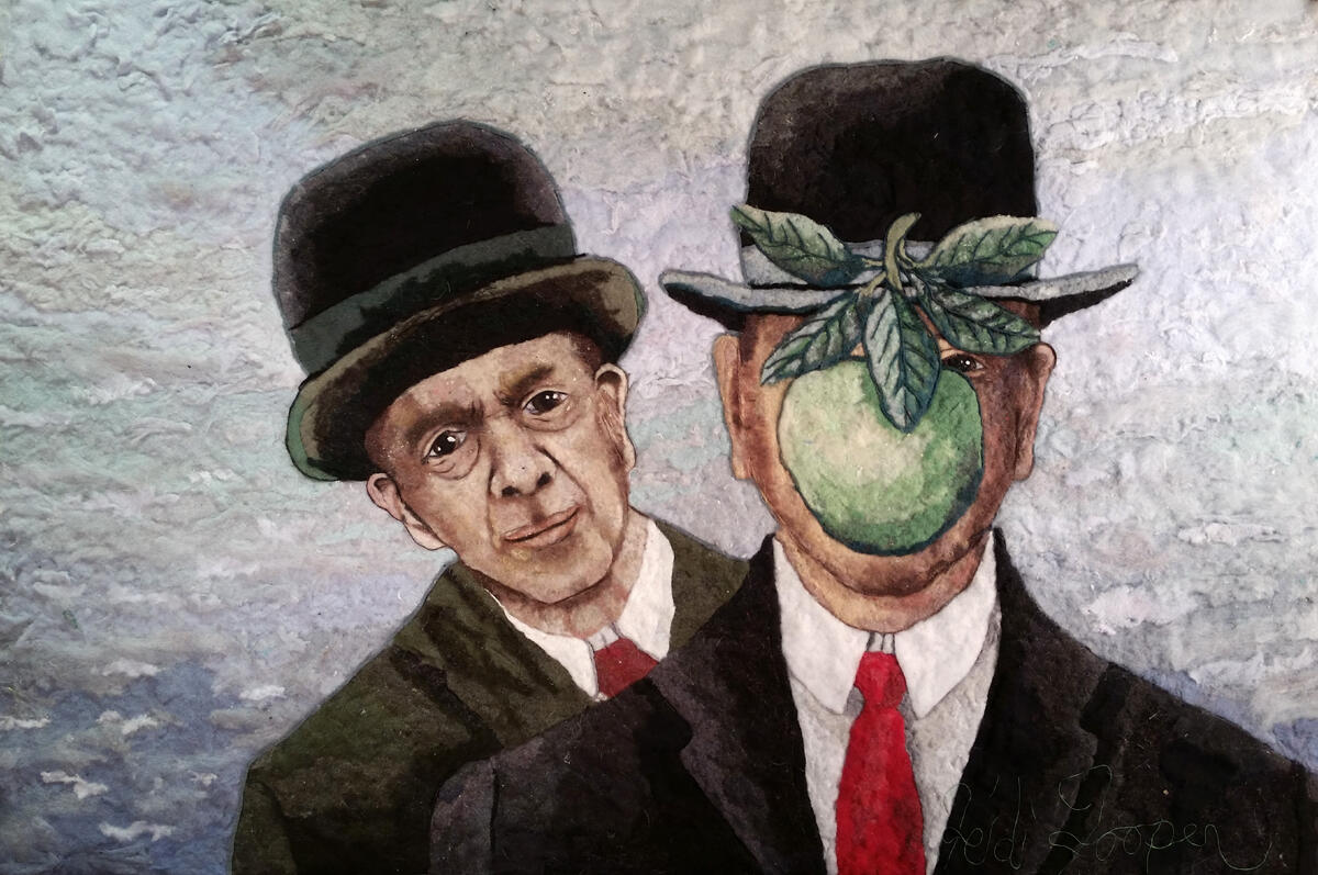 Lint portrait of the surrealist artist Rene Magritte.