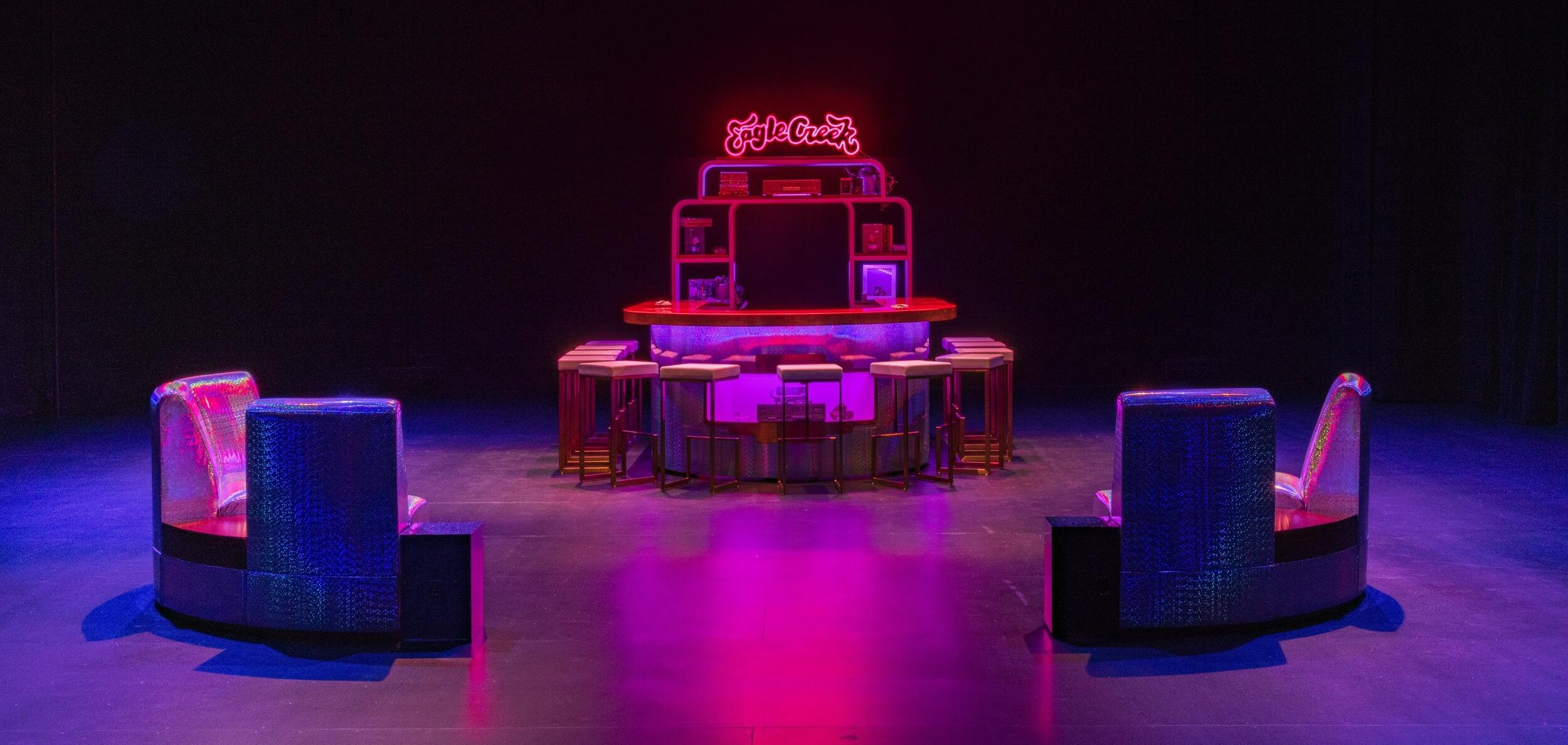 “The New Eagle Creek Saloon,” an installation at The Kitchen by artist Sadie Barnette that reimagines the first Black-owned gay bar in San Francisco. moore's residency is presented in connection to the installation. Photo courtesy of The Kitchen.