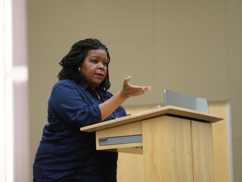 Annette Gordon-Reed speaking at a podium.