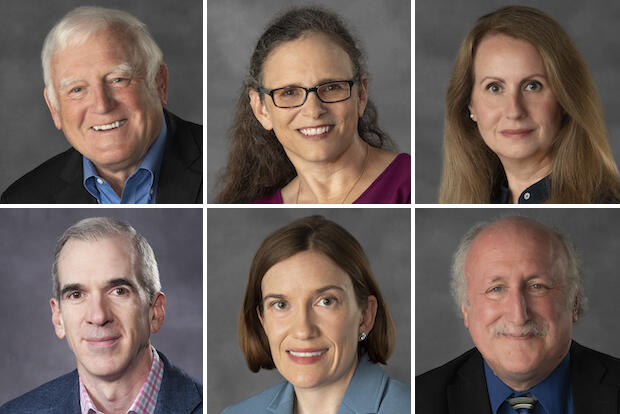 Convocation honorees, clockwise from top left: Nicholas P. Farrell, Maryanne M. Collinson, Linda E. Zyzniewski, Peter Avery Boling, Katharine Moore Tibbetts and Ray W. Shepherd.