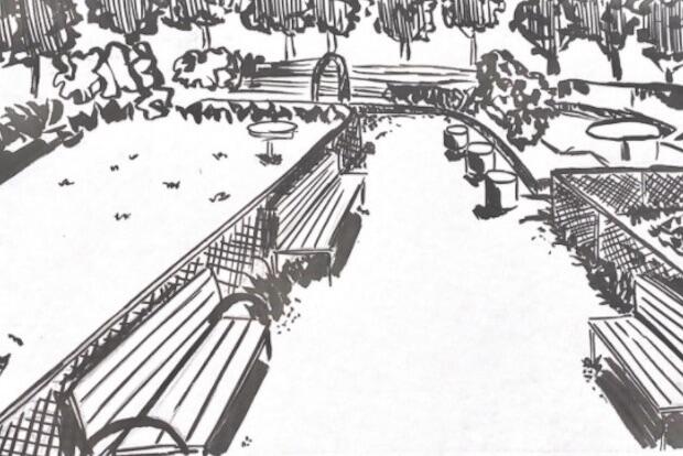 VCU student Leen Sylvain's sketch of a pocket park