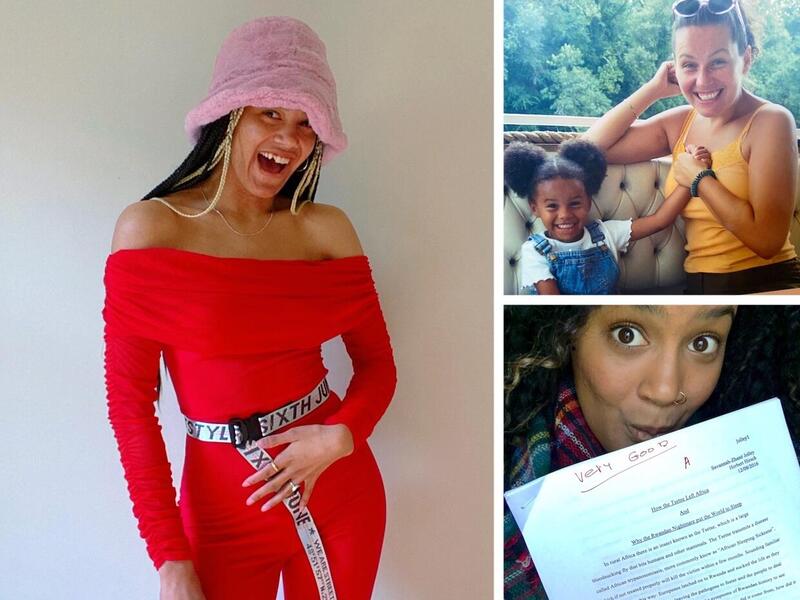 Left, Savannah-Zhané Jolley. Top right: Jolley and her mother, Louise. Bottom right: Jolley's celebrates getting an \"A\" on a research paper.