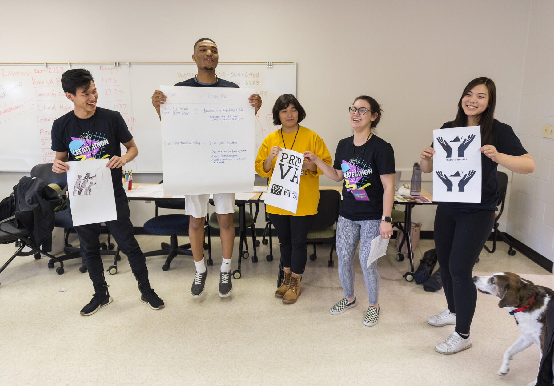 Throughout CreateAthon@VCU, teams stop work periodically to present their progress and get feedback. The final work is presented Friday morning to representatives from each nonprofit organization client.