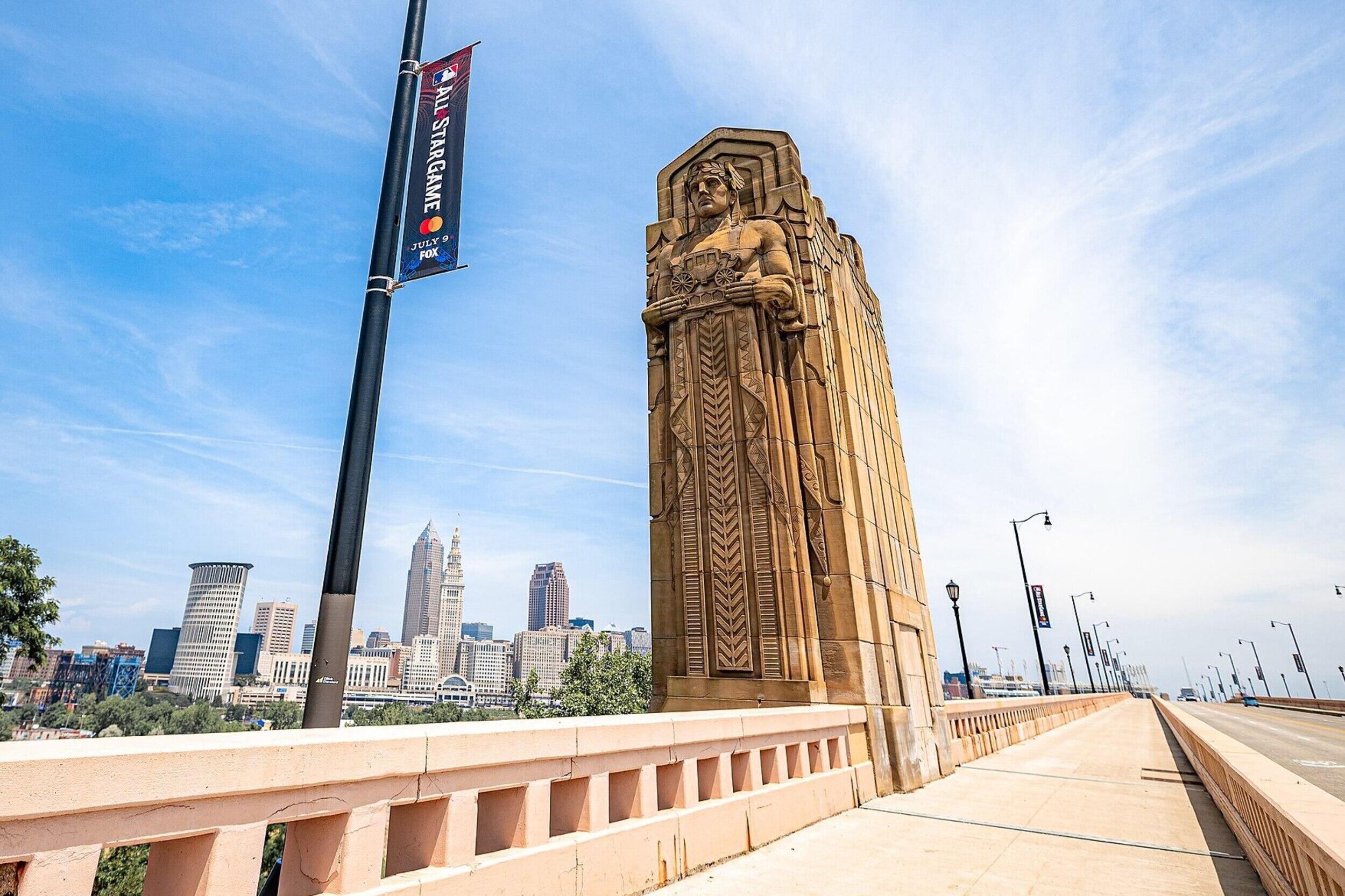 A Guardian of Traffic statue on the Hope Memorial Bridge in Cleveland, Ohio
