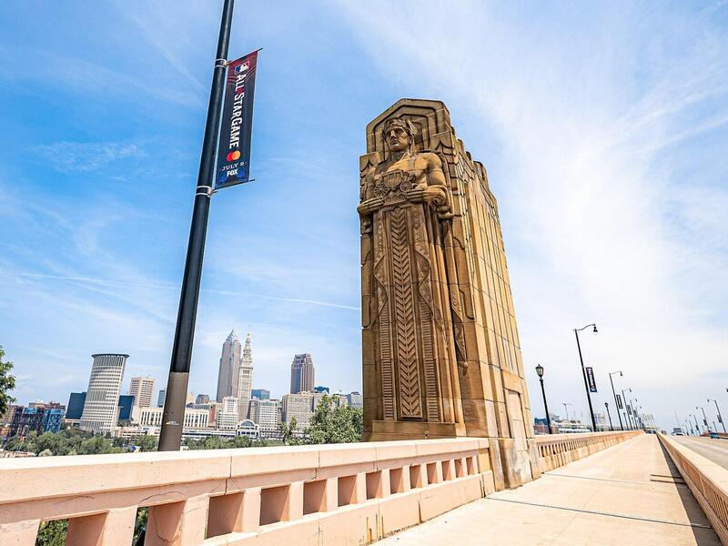 A Guardian of Traffic statue on the Hope Memorial Bridge in Cleveland, Ohio