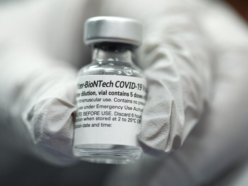 A vial of the Pfizer CIOVID-19 vaccine.