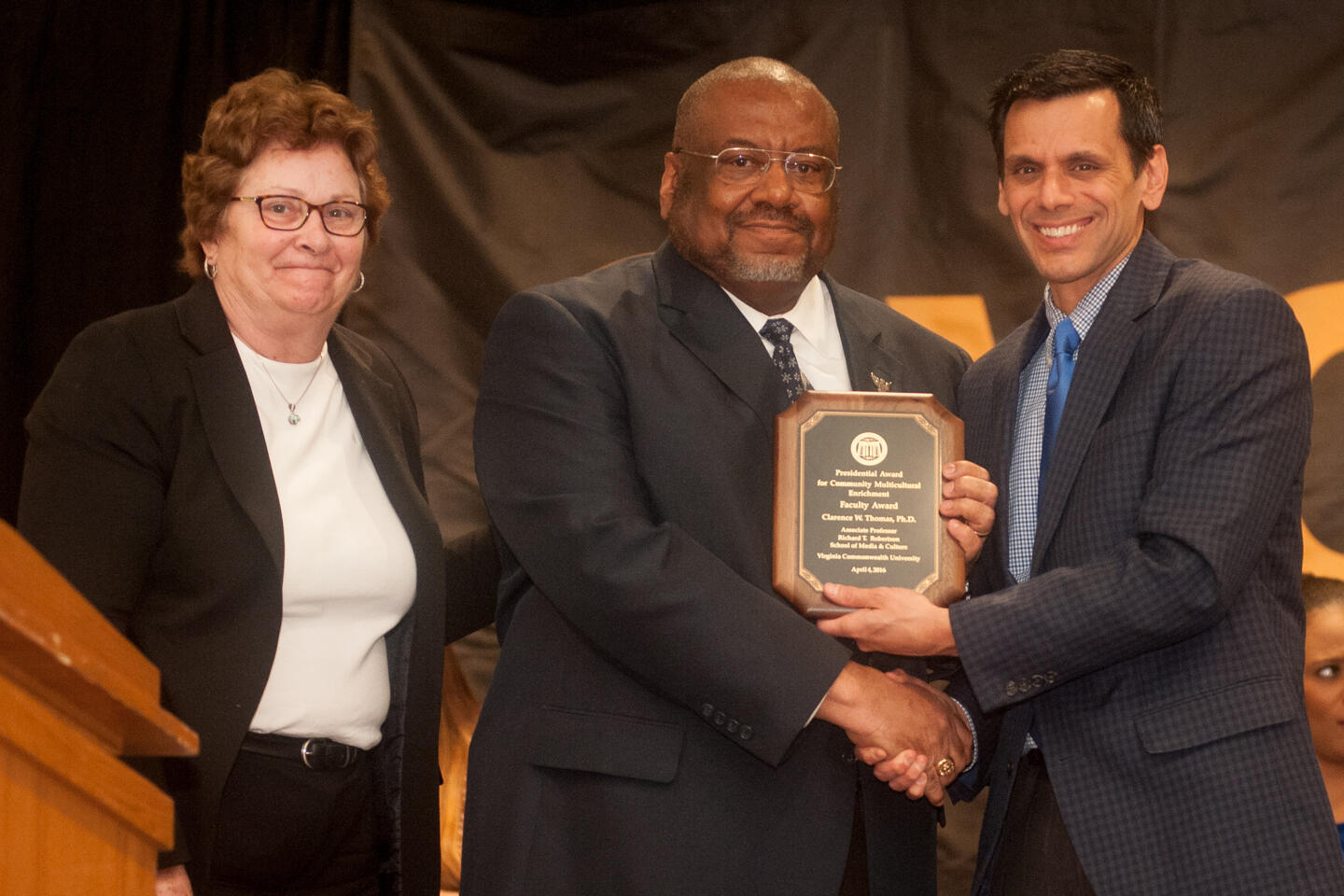 From left: Gail Hackett, Clarence Thomas, Michael Rao.