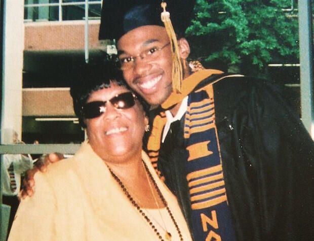 Corey Boone with his grandmother, Hilda Tynes, in May 2007 at the Richmond Convention Center. (Photo courtesy of Corey Boone)