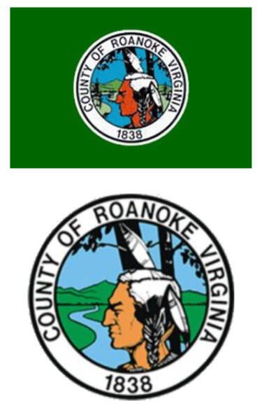 A logo with a man in profile with a blue creek winding behind him.