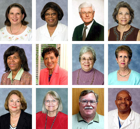 From top left: Susan Crowder, Internal Medicine; Juanita Daise, Micro/Immunology Lab; Leo Dunn, VP Health Sciences; Susan Goins, School of Education-Dean's Office; Jacquelyn Greene, Cafeteria; Grace Harris, Wilder School; Alma Jones, Newborn Intensive Care; Louise Mitchell, School of Medicine; Wilma Norris, Pediatrics Administration; Vickie Pace, Laboratory Information Systems; John Rosecrans, Pharmacology and Toxicology; Robert Taylor, Med Specialty Clinic