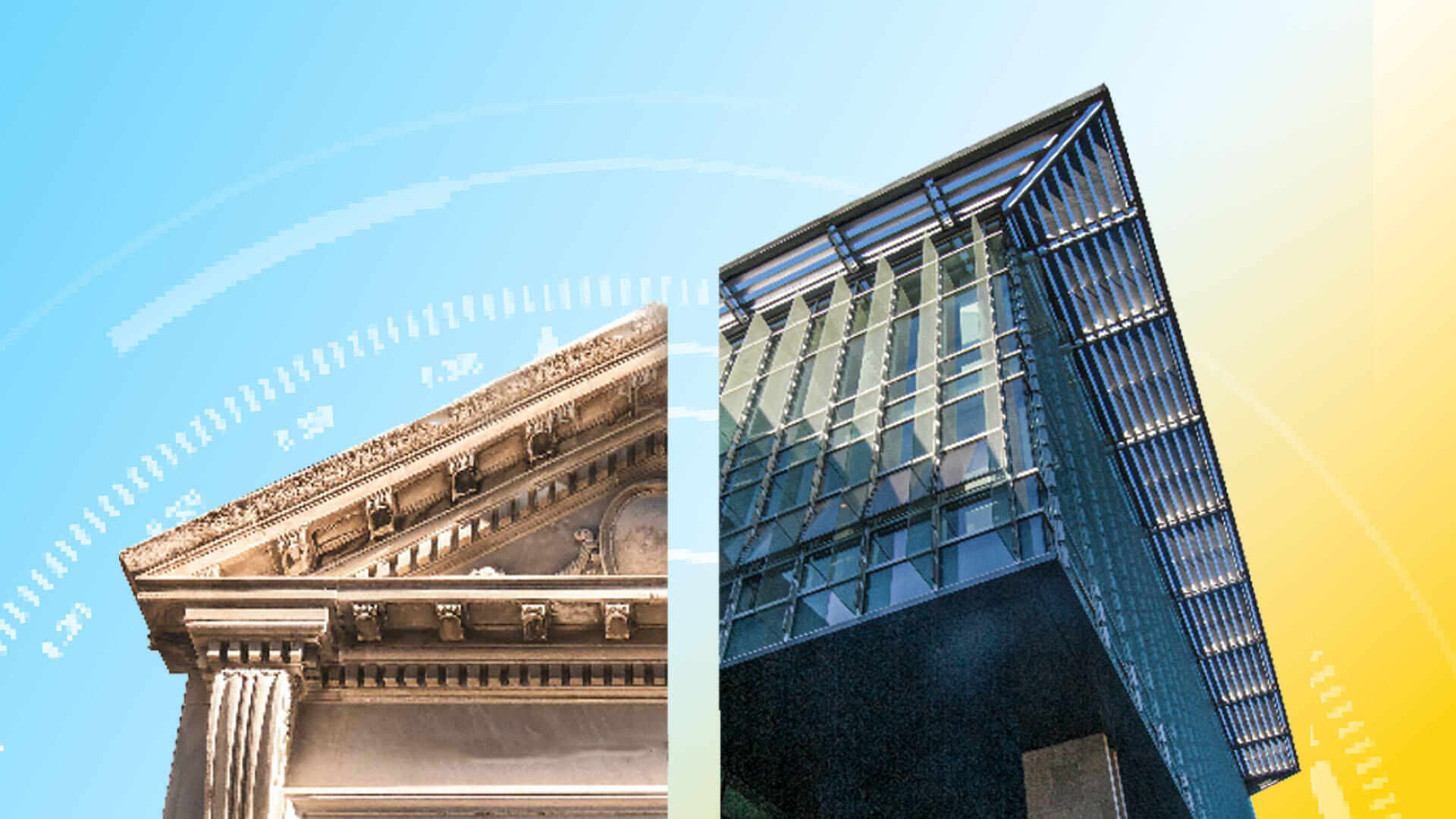 A photo of the half of two buildings next to each other. 