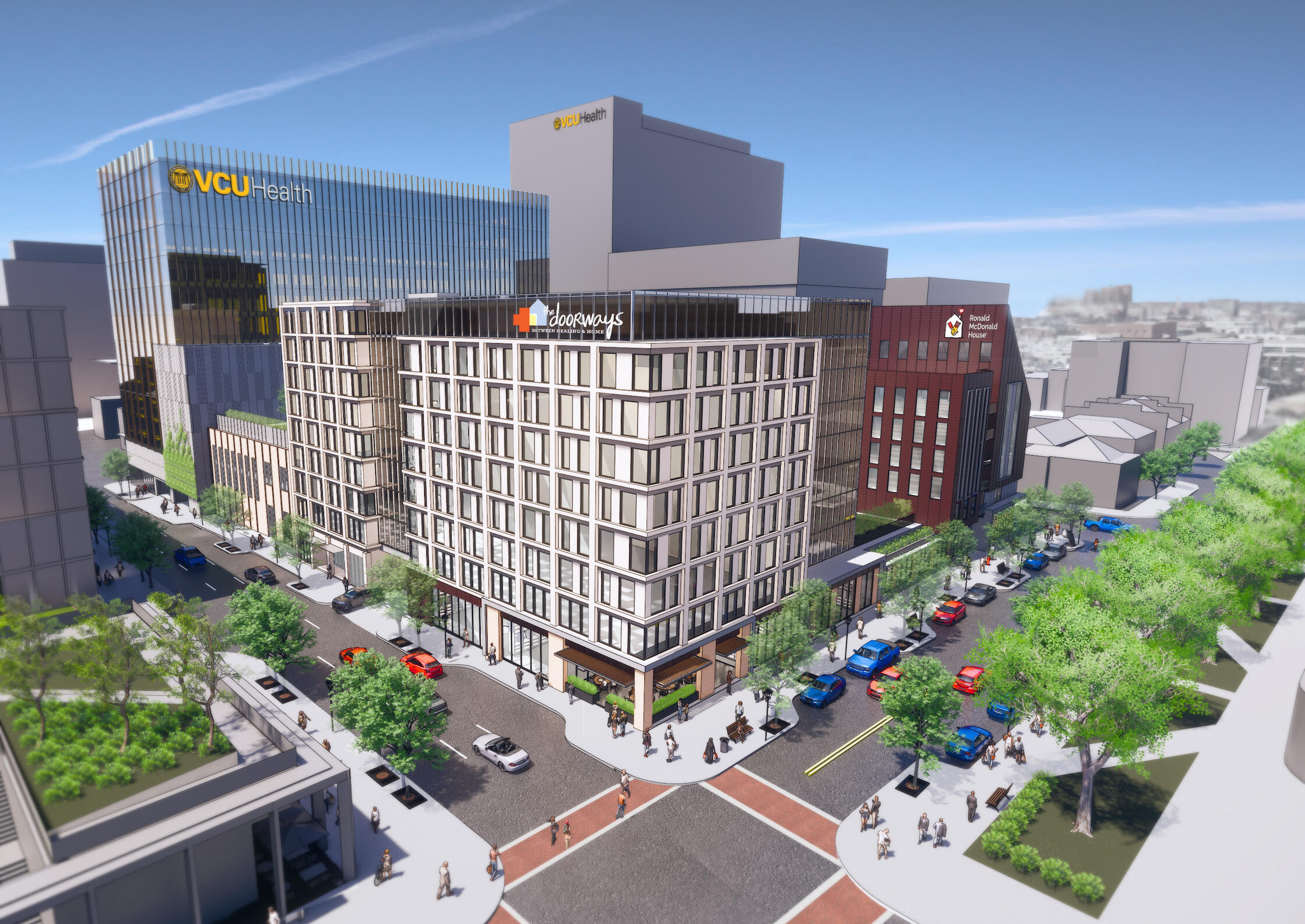 Rendering of VCU Health System's proposal for the Navy Hill \"Block D\" redevelopment.