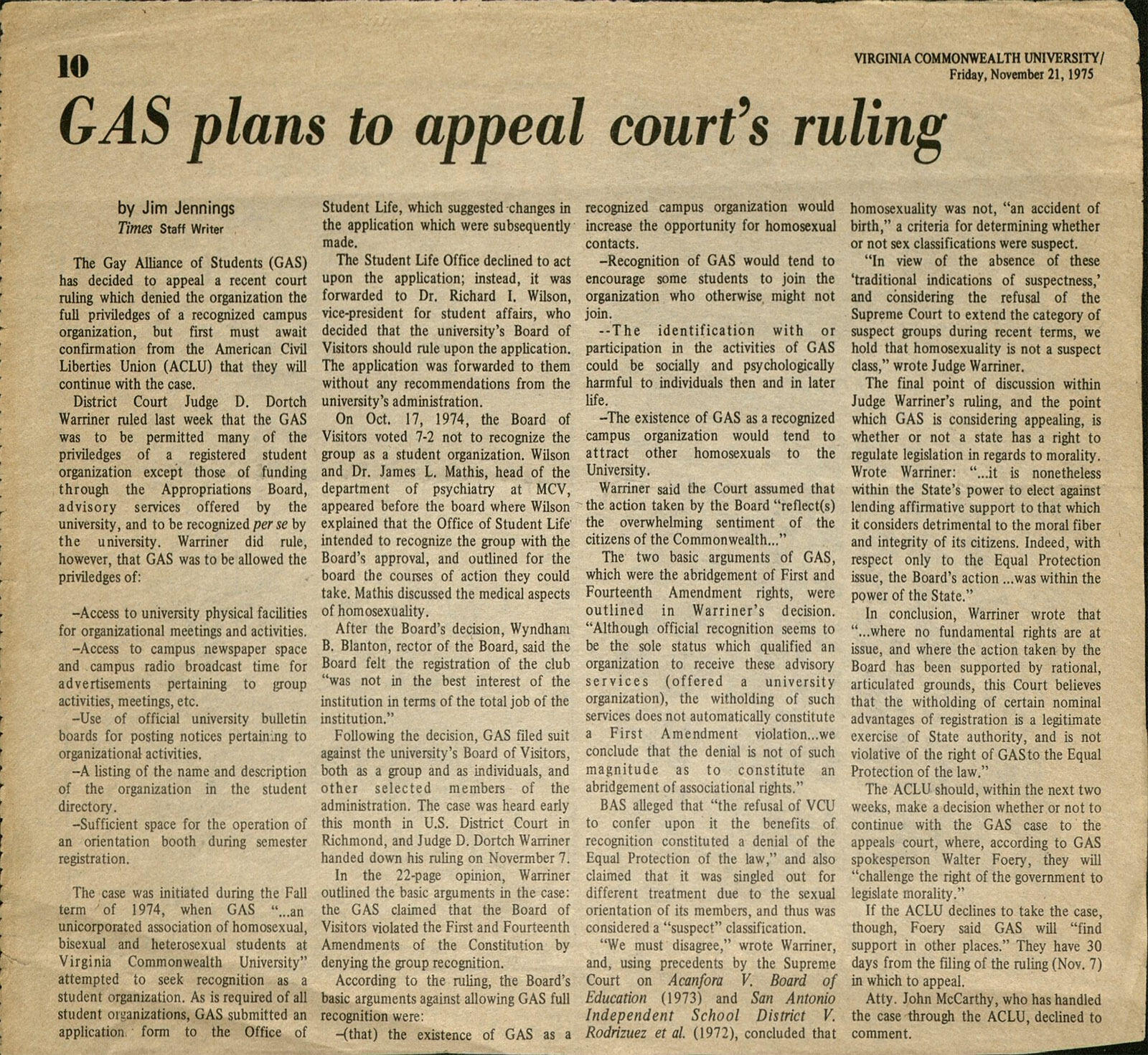 “GAS plans to appeal court’s ruling”
<br>The Commonwealth Times, Nov. 21, 1975
