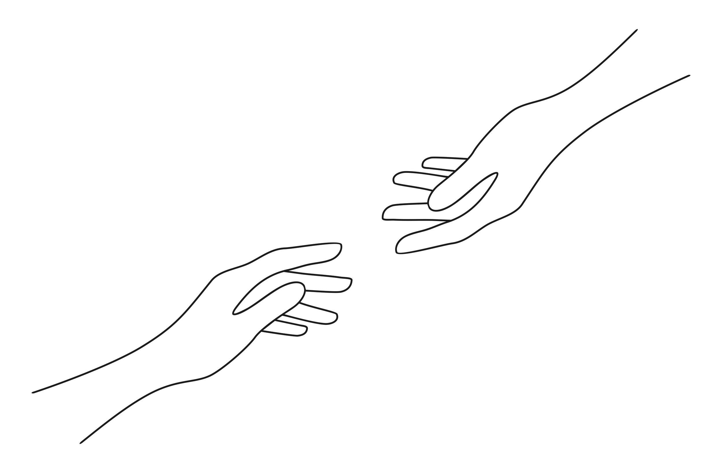 An illustration of hands reaching out to each other 