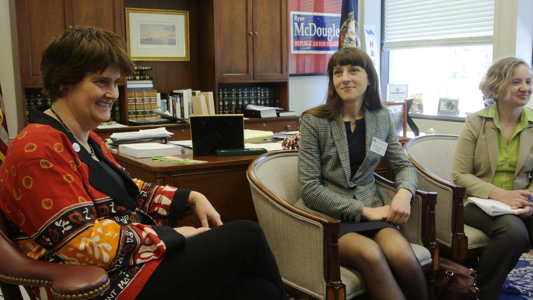 Caption: Virginia Secretary of Education Anne Holton (left) met with the Ukrainian delegation on Tuesday.
<br>Photo by Jeff South