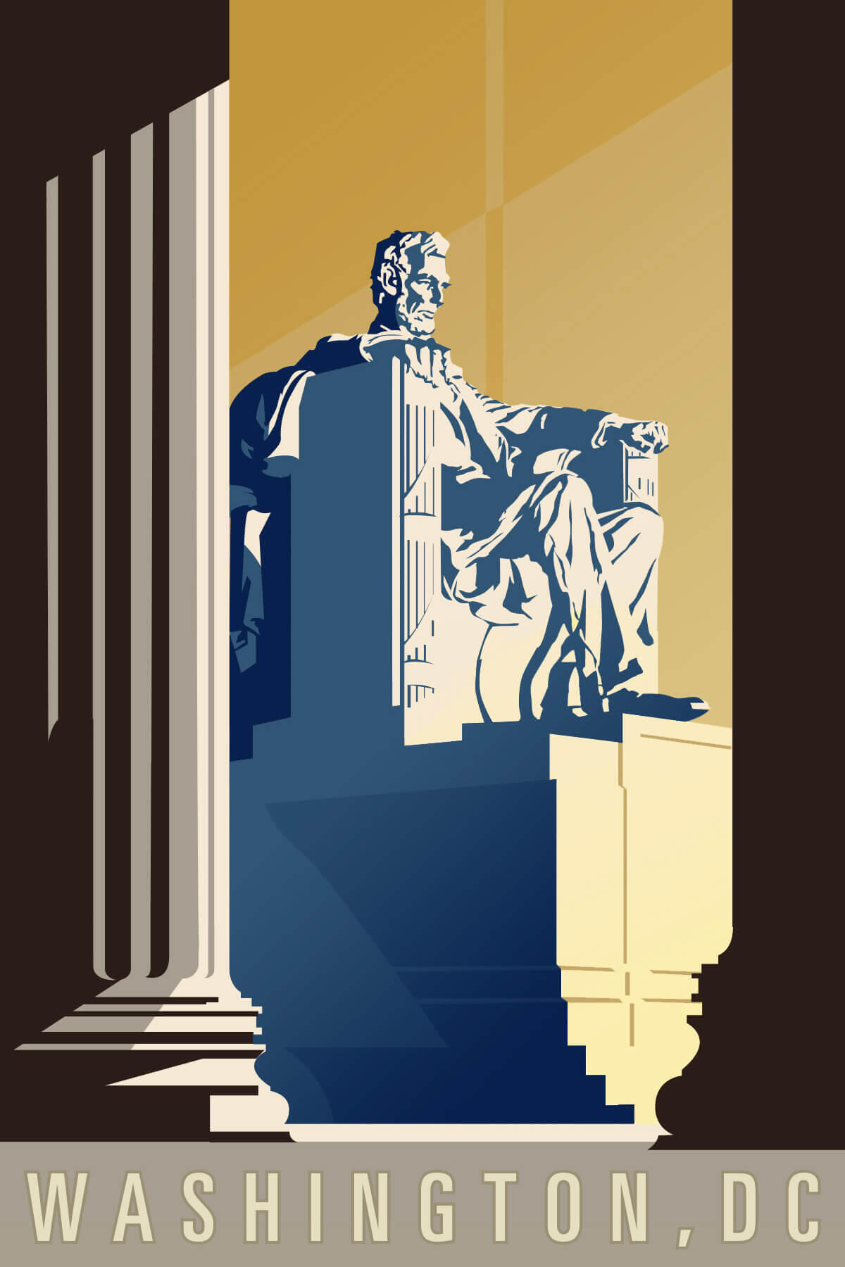 Washington, D.C., travel poster showing Lincoln Memorial.