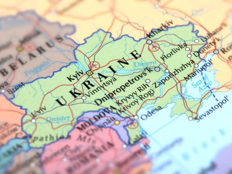 Ukraine on a map of the world