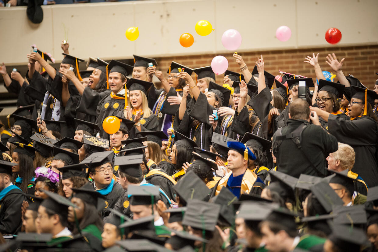 Students celebrating at commencement