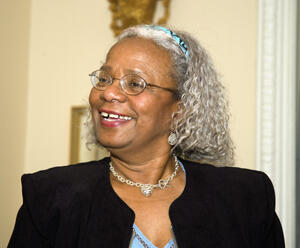 Barbara Abernathy addresses supporters during a reception recognizing her many years of community service in Richmond's Carver neighborhood. Abernathy, who retires as president of the Carver Area Civil Improvement League in January, was instrumental in developing the Carver-VCU Partnership with University President Eugene P. Trani. Photo by Ash Daniel, VCU Creative Services